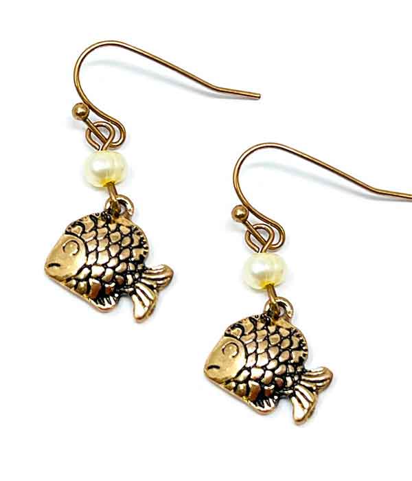 RUSTIC FINISH  METAL FISH EARRING