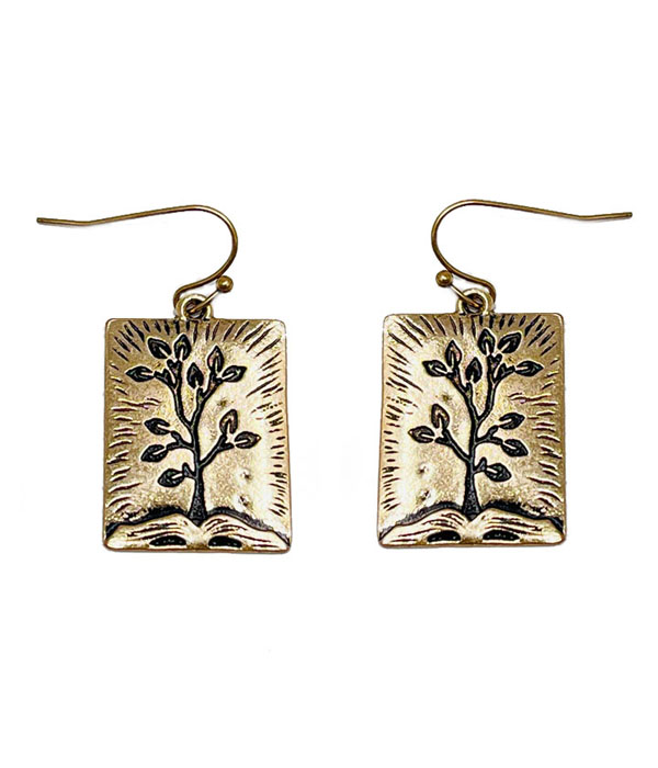 RUSTIC FINISH METAL EARRING - TREE