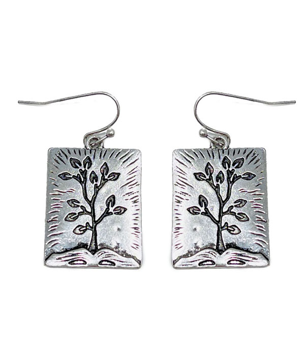 RUSTIC FINISH METAL EARRING - TREE