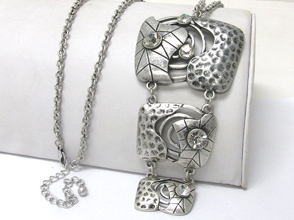 Crystal deco multi shape metal necklace