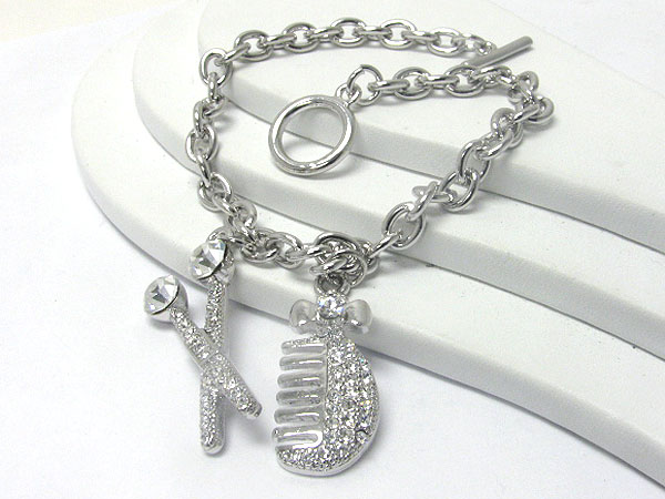 Made in korea whitegold plating crystal stud scissors and comb bracelet