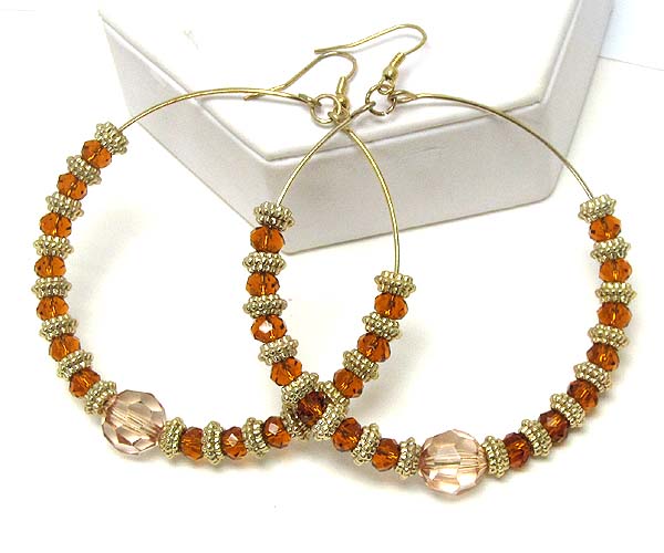 Small metal ring and facet stone hoop earring  - hoops
