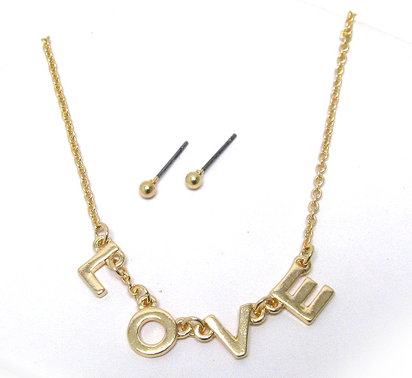 Metal love theme chain necklace earring set