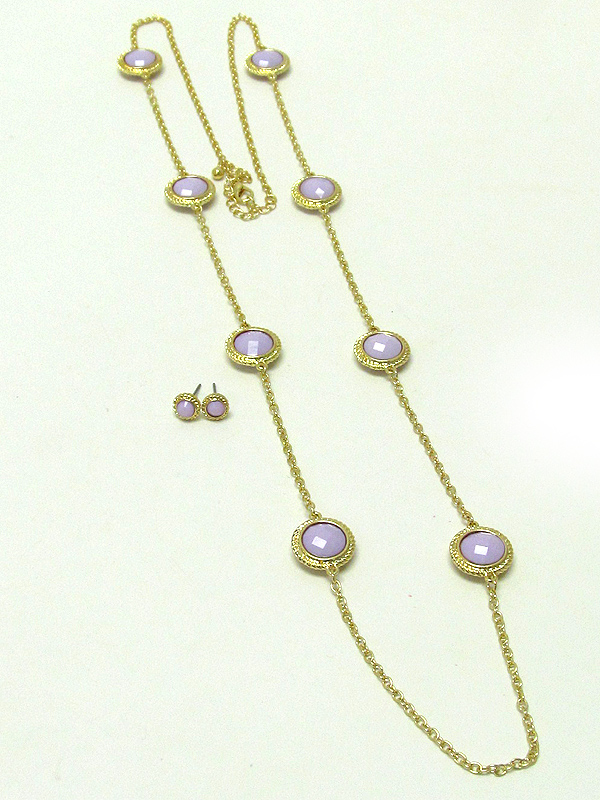 Multi doted acryl stone pattern long chain necklace earring set