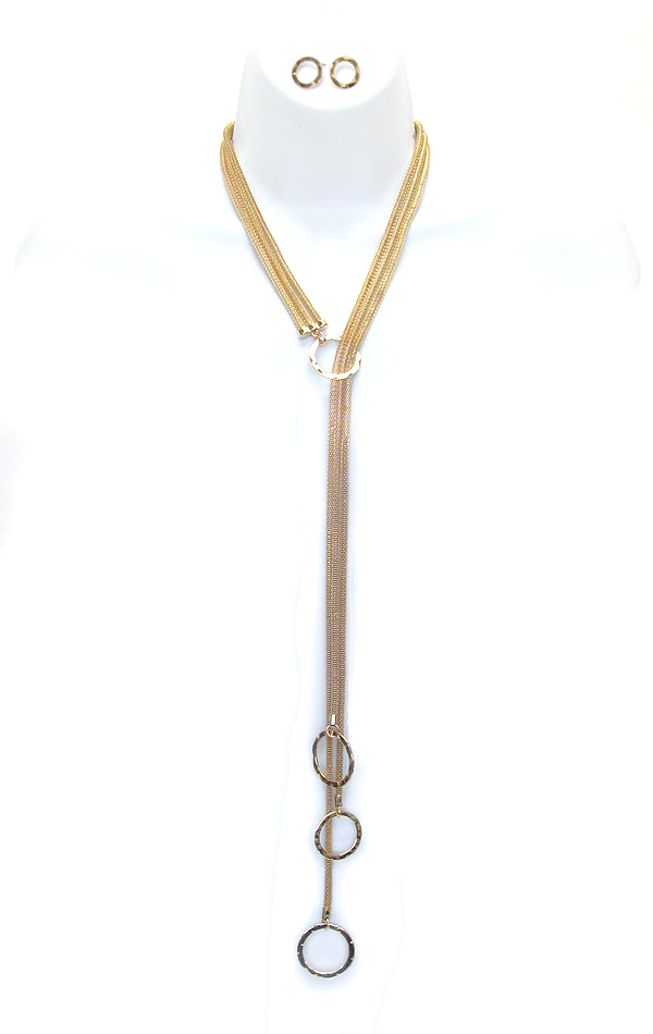 Metal ring 3 layer y shape necklace set