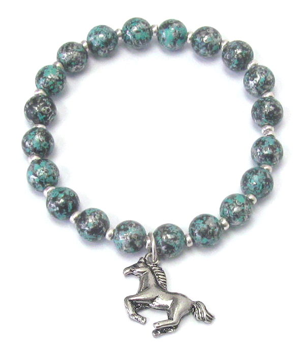 Horse charm and patina ball stretch bracelet