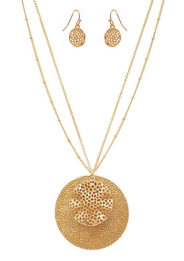 Textured and filigree double disc pendant necklace set