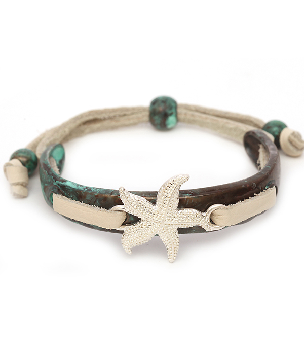 SEALIFE THEME METAL AND LEATHER BAND BRACELET - STARFISH