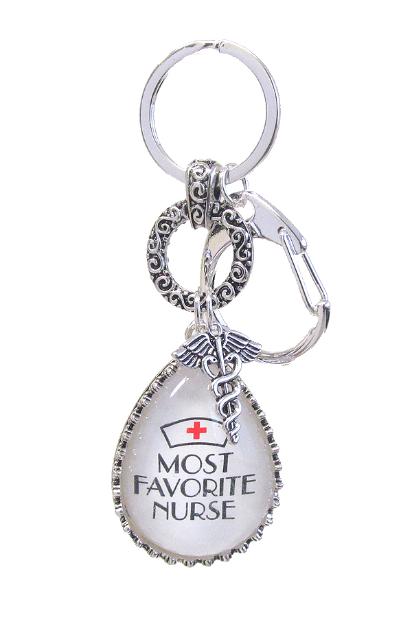 INSPIRATION MESSAGE CABOCHON CHARM KEY CHAIN - MOST FAVORITE NURSE