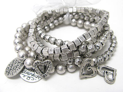 Burnish metal multi charm metal ball stretch bracelet