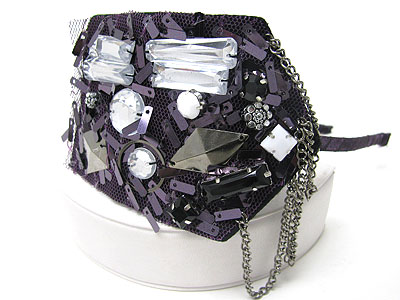 Facet glass and metal chain hanging chiffon headband