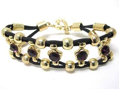 CRYSTAL AND METAL BALL DOUBLE ROW CORD BRACELET