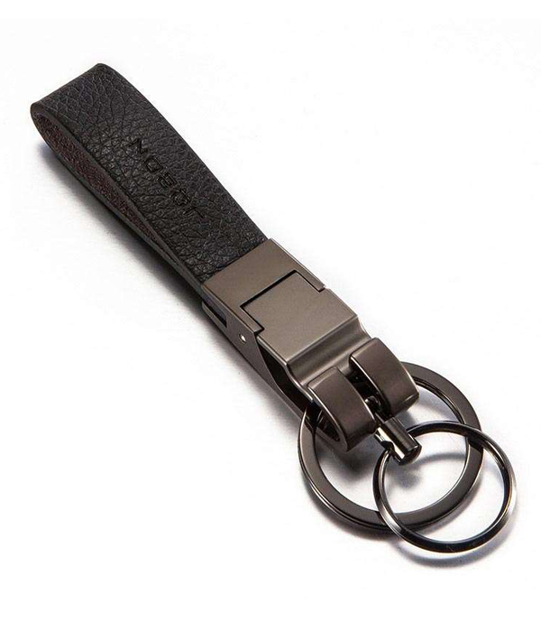Waist hanging leather and chrome keychain