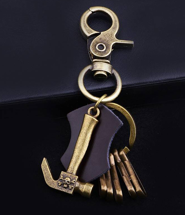 Skull hammer tool charm keychain