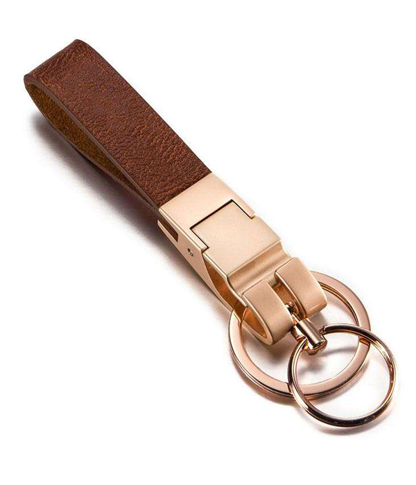 Waist hanging leather and chrome keychain