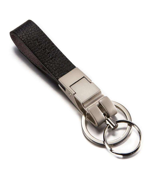 Waist hanging leather and chrome keychain
