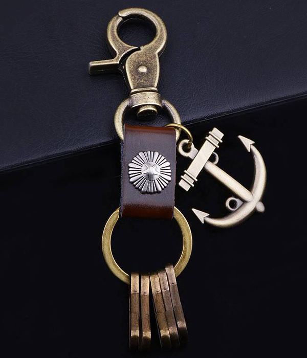 Antique bronze rudder anchor keychain
