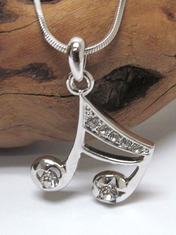 Made in korea whitegold plating crystal music note pendant necklace