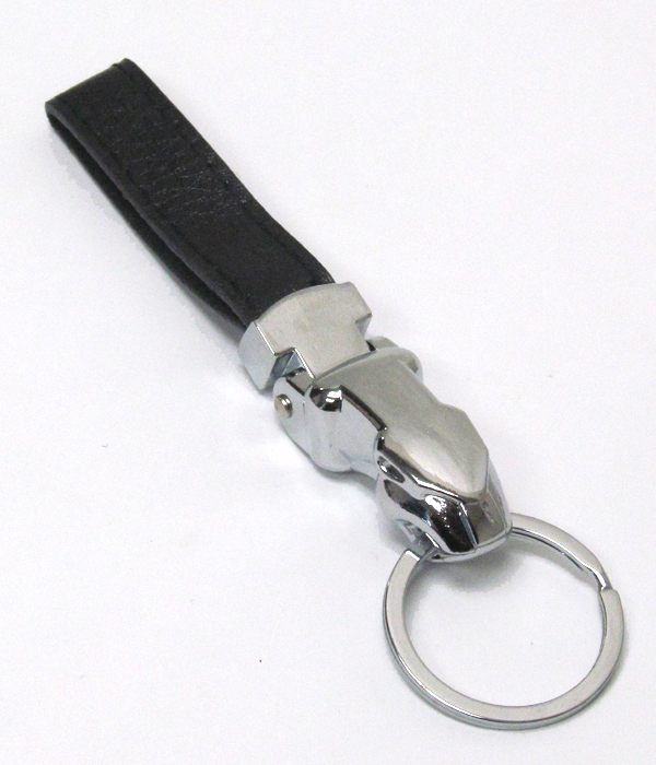 Waist hanging leather and metal keychain
