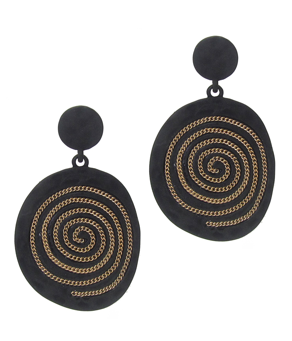 SWIRL CHAIN ON METAL DISC EARRING