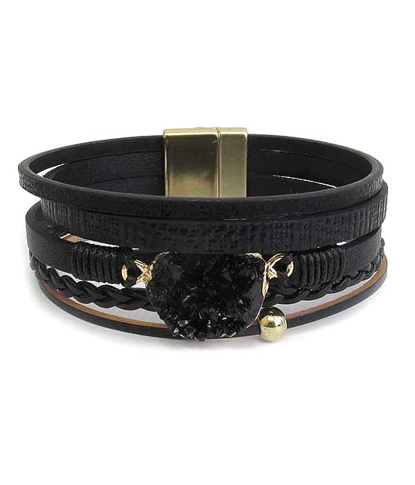 Druzy and multi layer leatherette magnetic bracelet