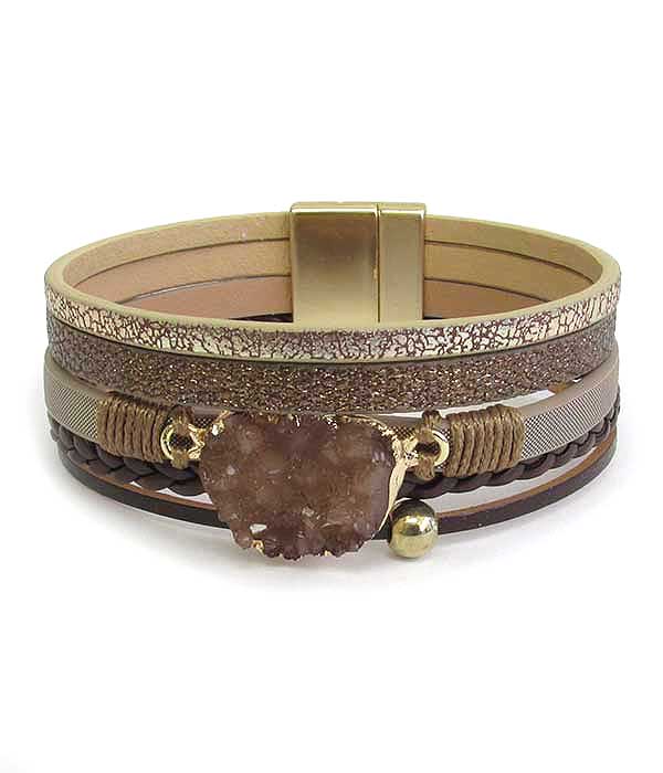 Druzy and multi layer leatherette magnetic bracelet
