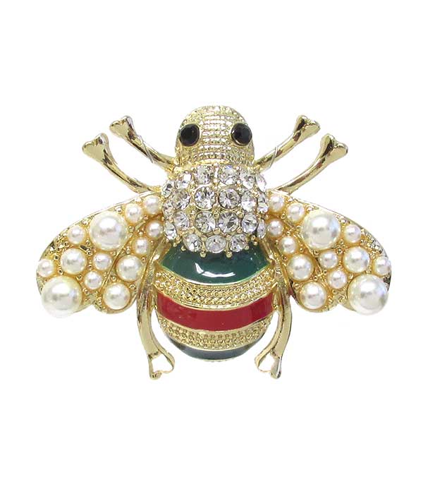 Crystal and pearl bee pin or brooch
