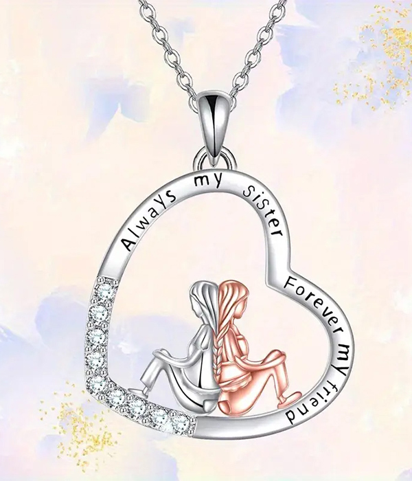 Sister and friendship theme heart necklace