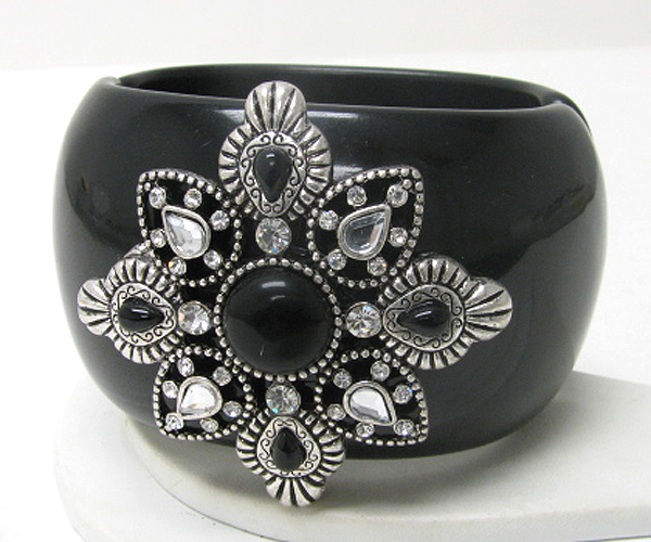Natural stone and crystal deco flower top bangle