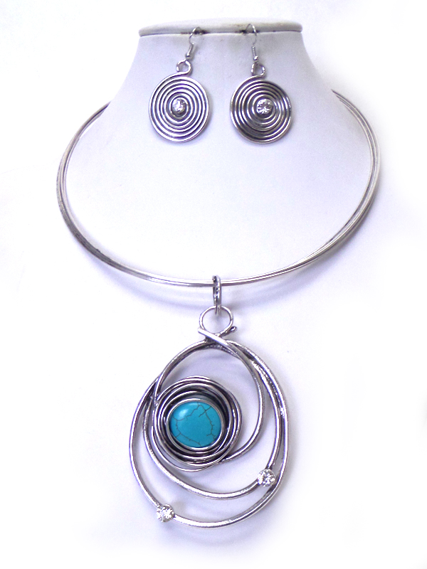 Wire art with turquoise stone center  choker necklace set