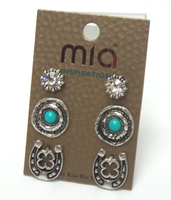 Lucky charm theme set of 3 stud earrings