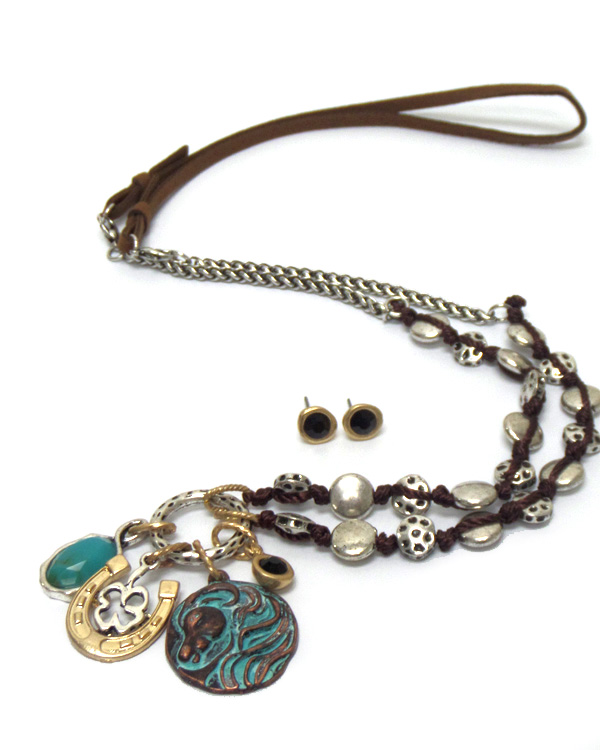 Western horse theme charm necklace set