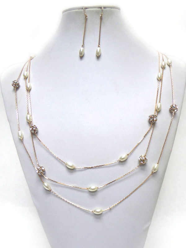 Three layer chain and pearl necklace set