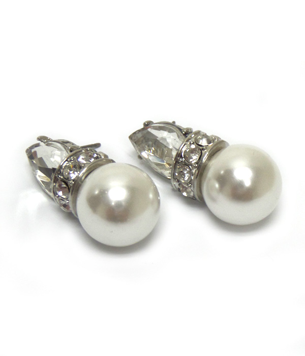Tear drop glass and crystal rondell pearl earrings