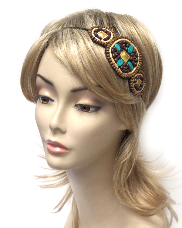 Turquoise stone and beads headband 