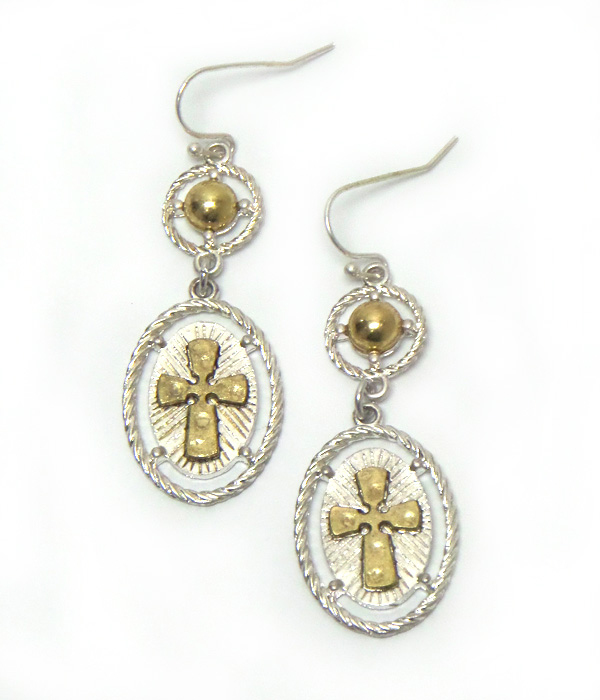 Metal cross fish hook earrings