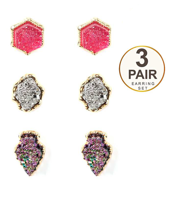 Druzy 3 pair earring set