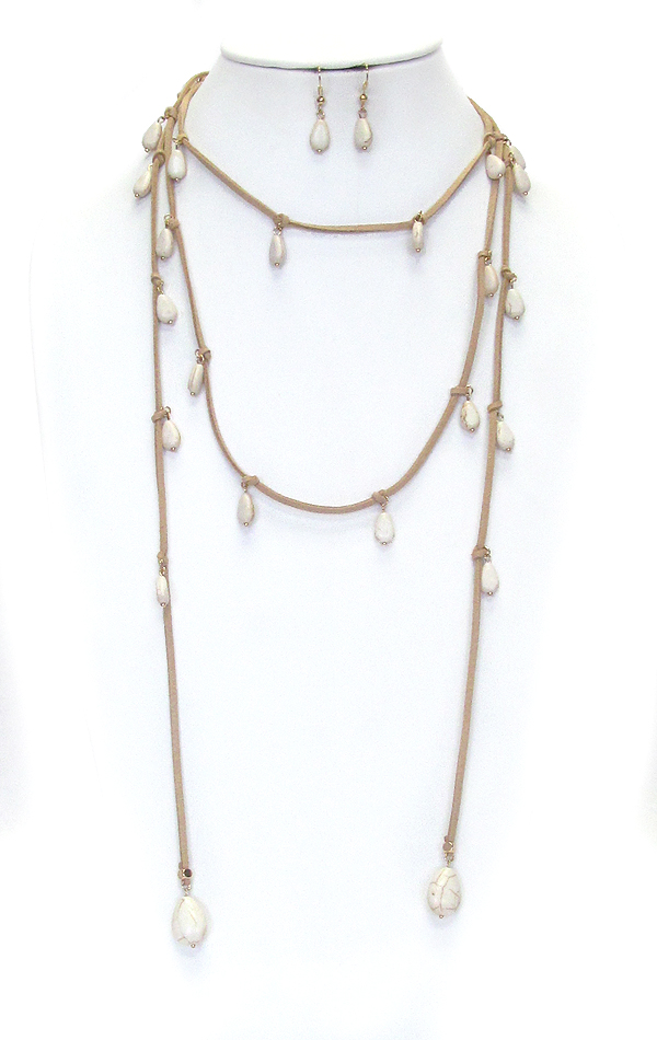 Multi stone dangle suede free style long necklace or choker