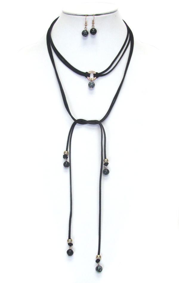 Double layer suede free style long necklace or choker set