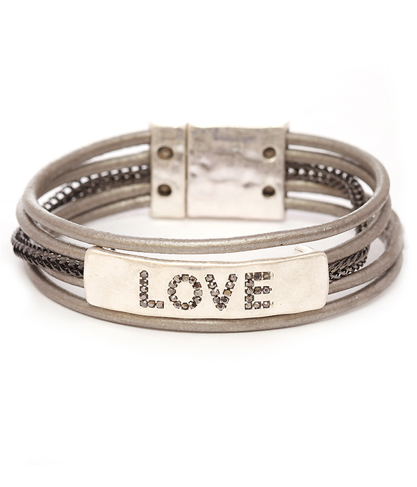 LOVE THEME LEATHER BAND MAGNETIC BRACELET