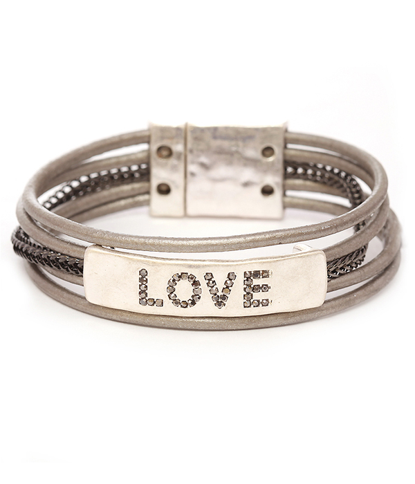 Love theme leather band magnetic bracelet