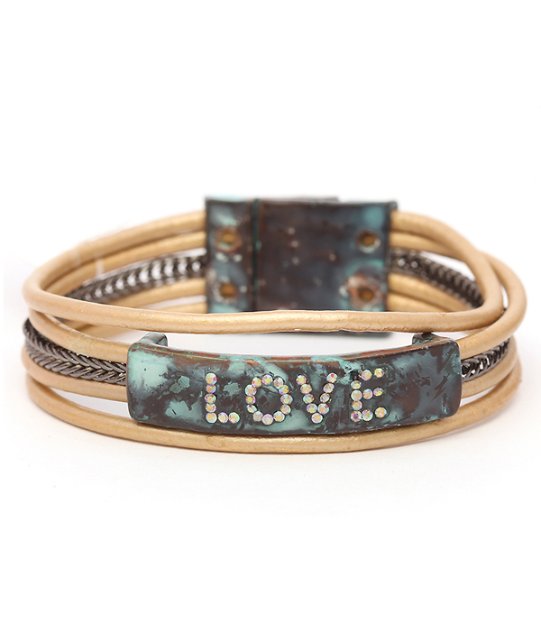 Religious inspiration leather band magnetic bracelet - love