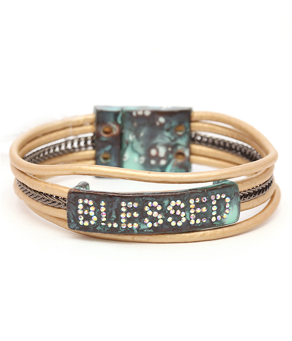 RELIGIOUS INSPIRATION LEATHER BAND MAGNETIC BRACELET - BLESSED