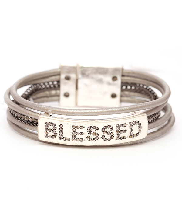 RELIGIOUS INSPIRATION LEATHER BAND MAGNETIC BRACELET - BLESSED