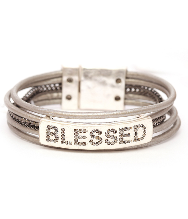 Religious inspiration leather band magnetic bracelet - blessed