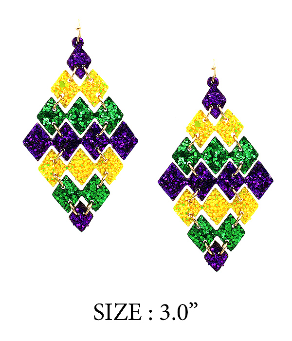 MARDI GRAS THEME GLITTER EARRING