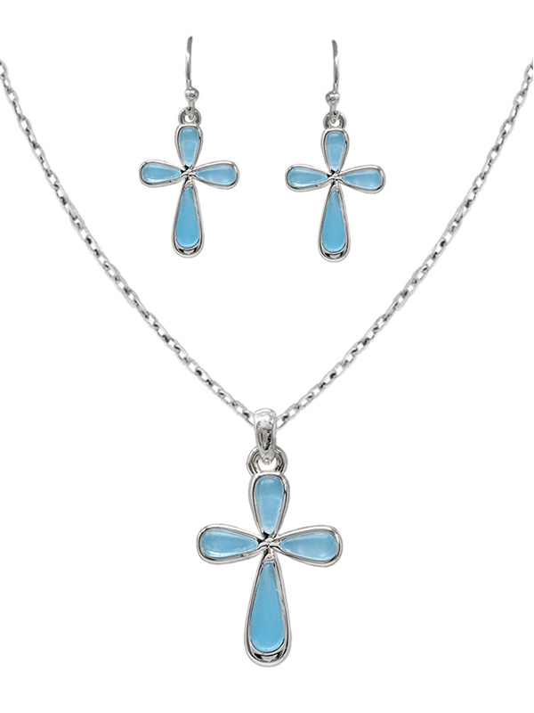 Religious inspiration cross necklace earring set