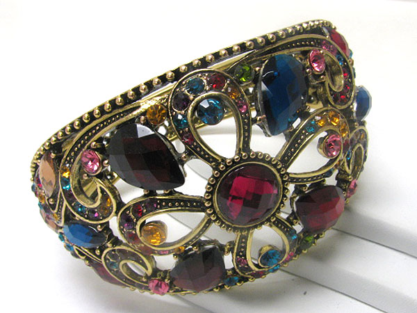 Crystal stud metal flower deco hinge bangle 