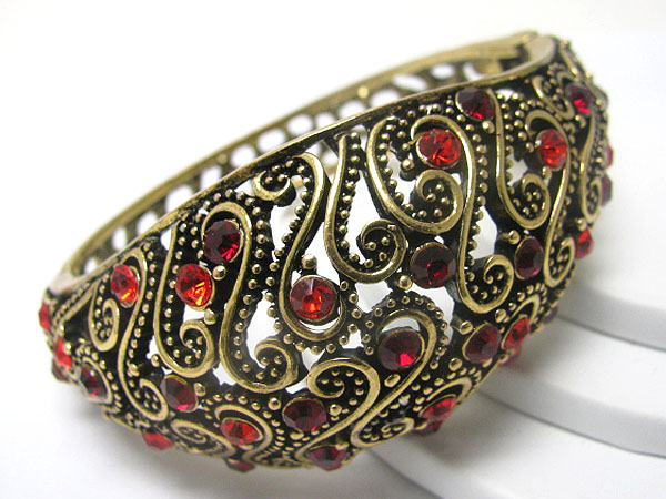 Crystal stud metal filigree hinge bangle 