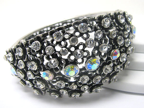 Crystal burbled metal puffy hinge bangle